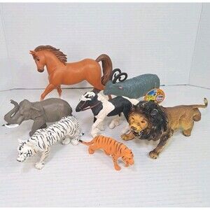 Mixed Lot of 7 Animal Figurines Horses Tigers Lion Elephant Ram Various Brands